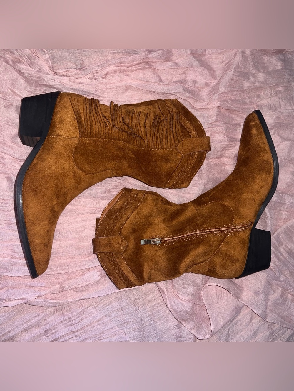 Fringe Western Mid-Calf Boot Brown Suede NWOT